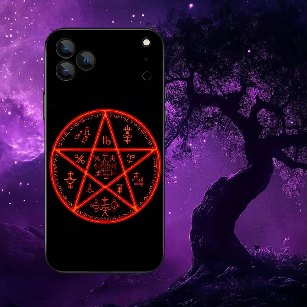 Custodia per telefono satanica demoniaca Pentagram 666 per iPhone 17,16,15,14,13,12,Pro,Max,Plus,E,SE4,Air,Mini scatola morbida nera