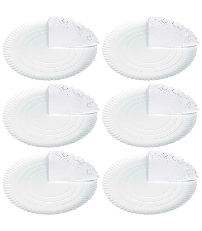 Tradienur - Pack of 6 trays and round doilies-cardboard making including 100% recyclable openwork-suitable