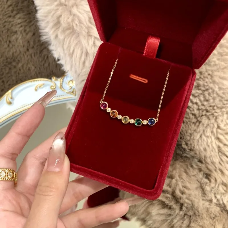 Creativity five color rainbow bubble diamond necklace Light luxury and fashion round beads collar chain jewelry gift