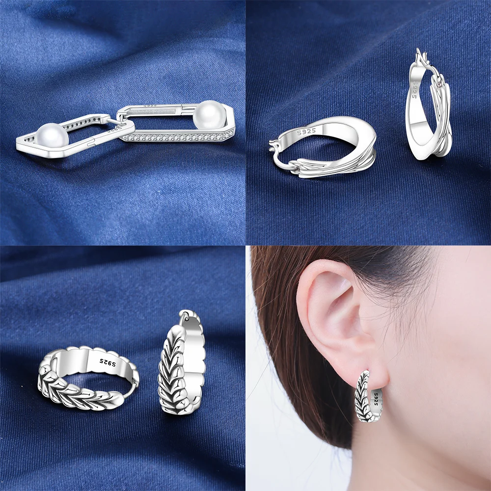 Fashion Original 925 Silver Shiny Zircon Earrings Braiding Rope Winding Hoop Earrings Versatile Party Jewelry Gifts for Women