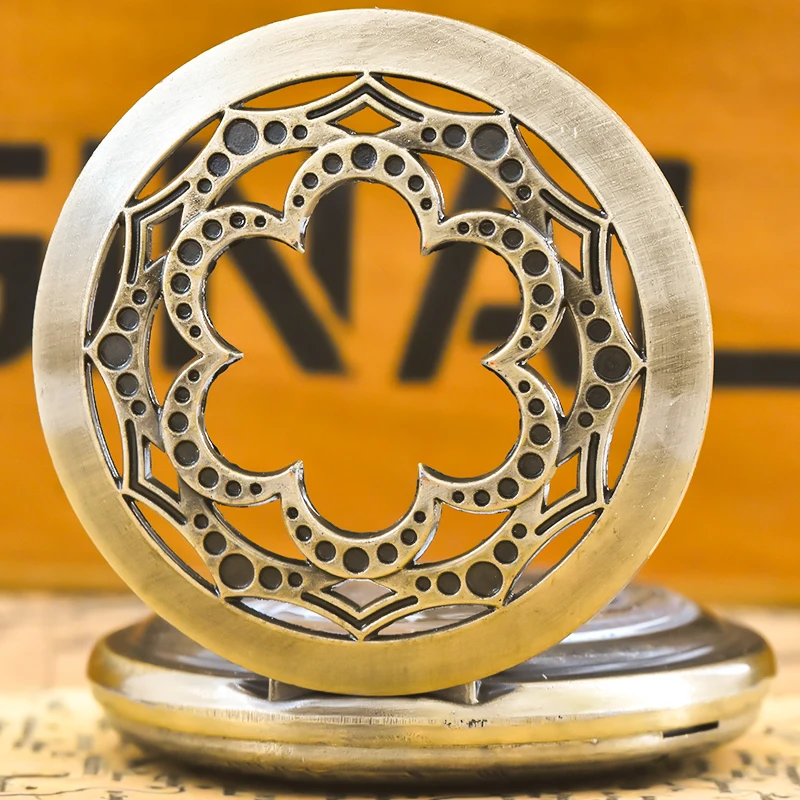 Retro Bronze Steampunk Openwork Flip Cover Quartz Necklace Commemorative Pocket Watch For Male And Female Students