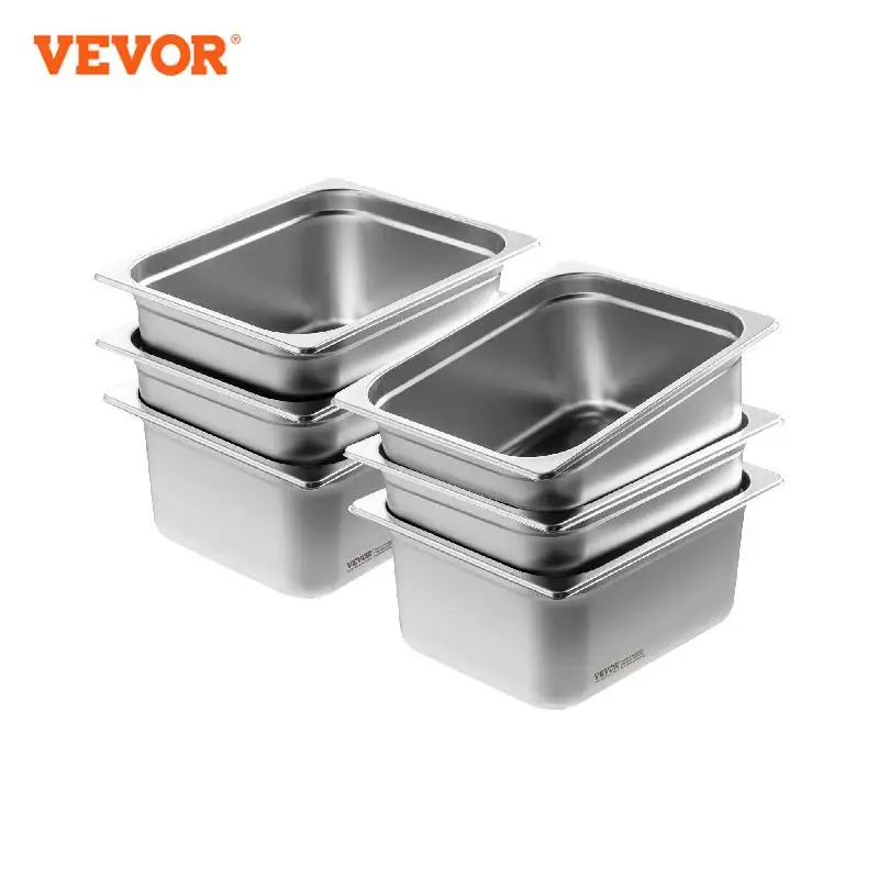 VEVOR 6 Pack Buffet Chafing Dishes 9.32L Gastronorm Pans Steam Table Pans Tray Stainless Steel Food Container for Party BBQ