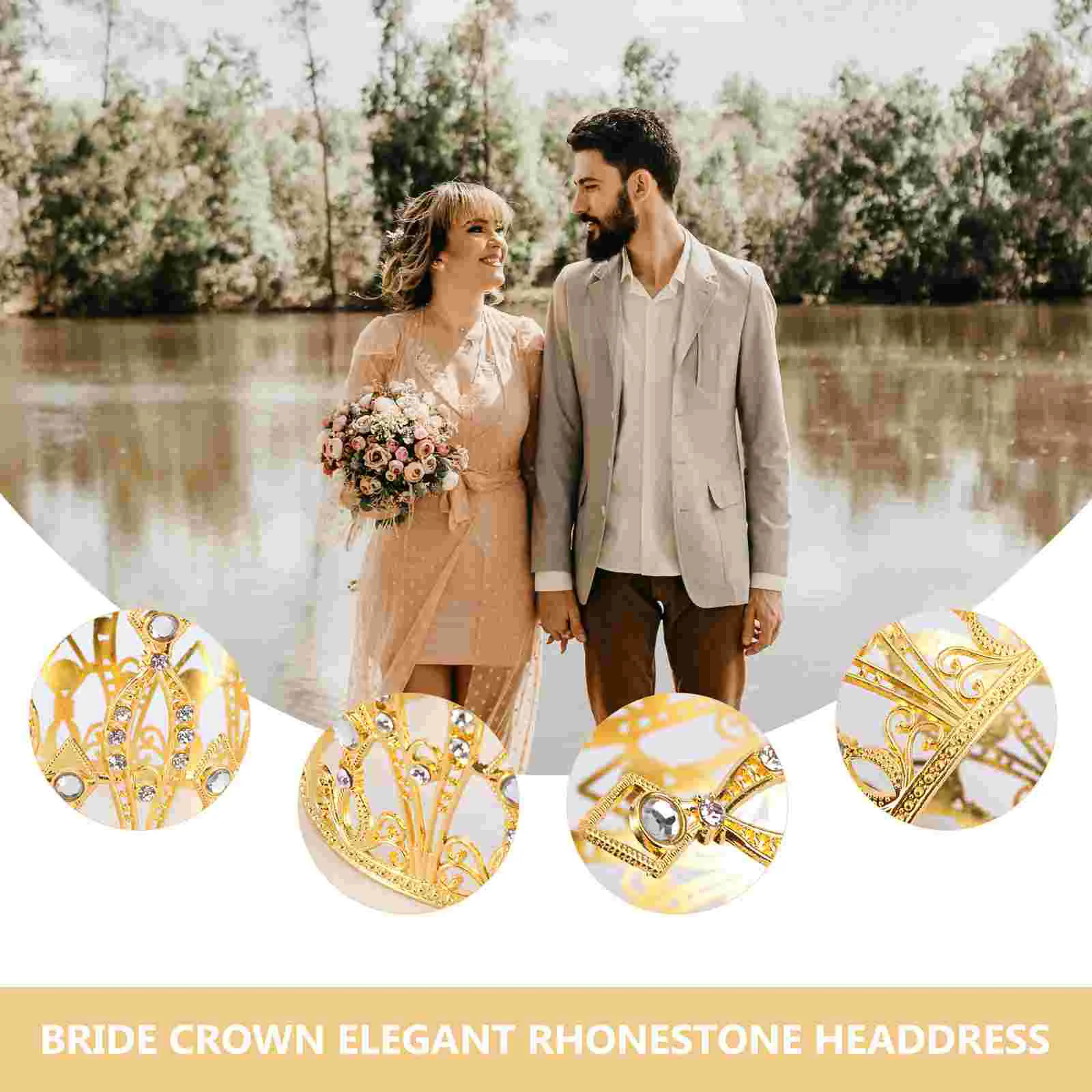 Bride Crown Elegant Rhonestone Headdress Woman Hollow Crown for Wedding Party (Adults Style Golden) Wedding Crown