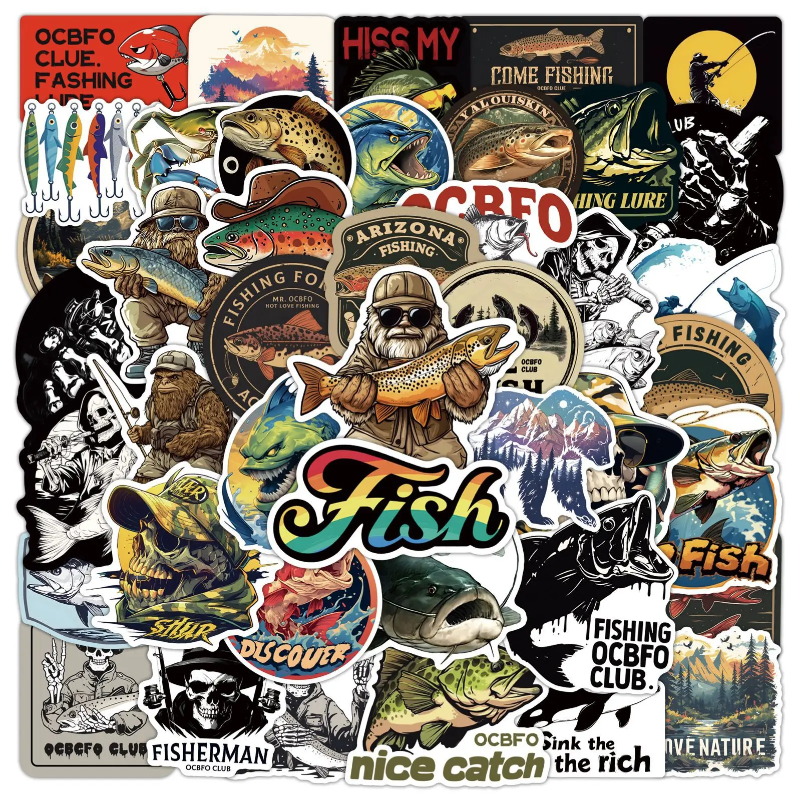 10/50 pezzi adesivi graffiti impermeabili freddi personalizzati da pesca decorazione valigia fai da te custodia per telefono notebook decalcomania tazza d'acqua