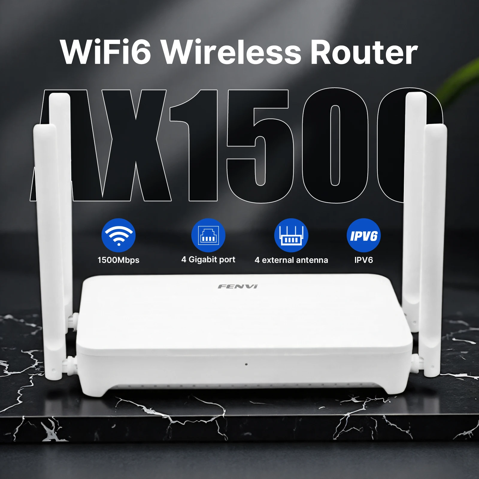 

FENVI WiFi 6 AX1500 Wi-Fi-маршрутизатор, двухдиапазонный 2,4/5G Gigabit Ethernet 802.11AX Mesh Router MU-MIMO, 4 * гигабитный порт, усиление сигнала