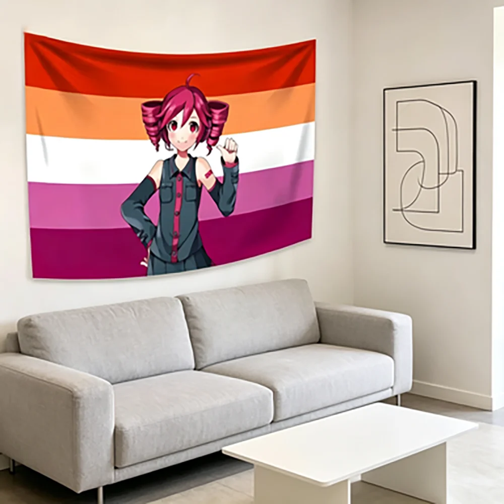 Kasane Teto Pink American Flag Anime Wall Tapestry Vibrant Digital Print Peach Light Horizontal Decor Hanging Design