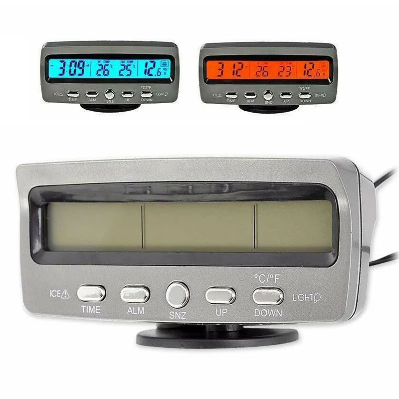 4-in-1 12V Car LED Digital Display Voltmeter Clock Indoor/Outdoor Temperature