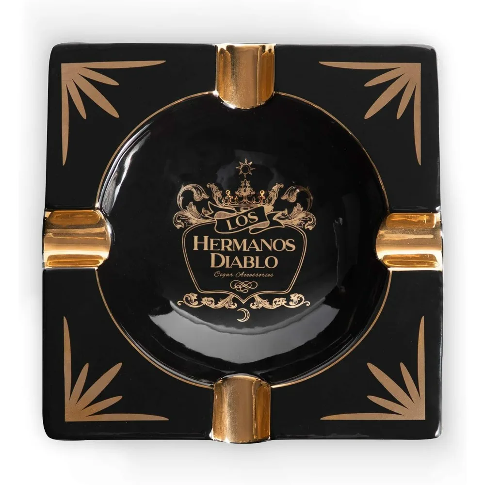 

Большая пепельница для сигар Diablo для наружного патио в помещении, керамический пепель из черного золота, необычный и крутой 4-держатель, идеальный cenicero