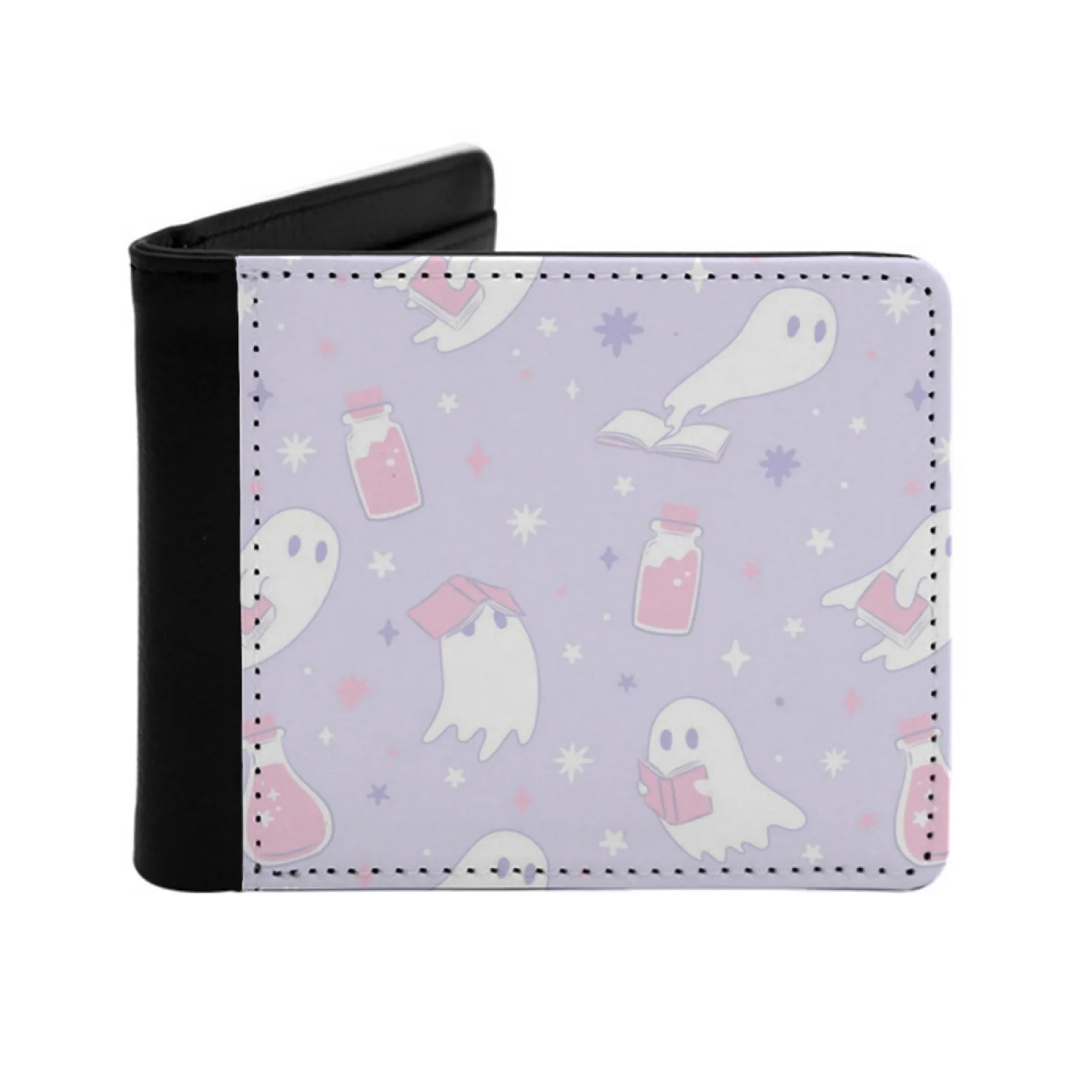 Lavender Ghosts Men Women Pu Leather Wallet Credit Card Holder Wallet Short Purse Book Reading Reader Bookish Bibliophile