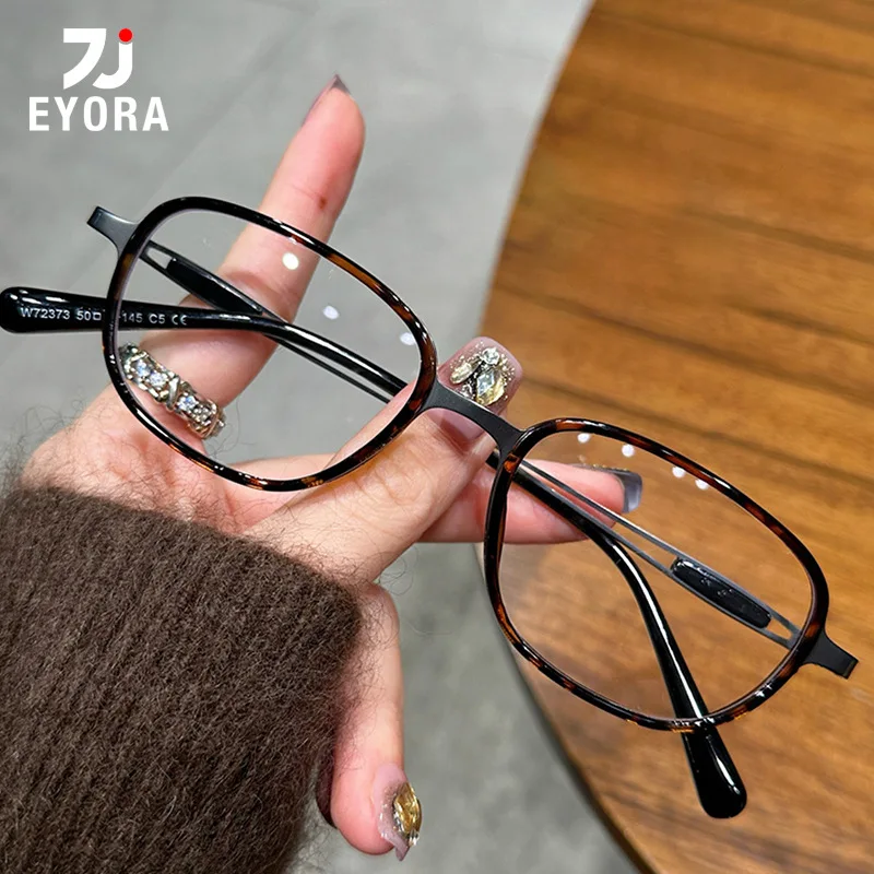 

EYORA Retro Ultralight Oval Reading Glasses for Women TR90 Anti Blue Light Photochromic Glasses Optical Lenses with Prescription