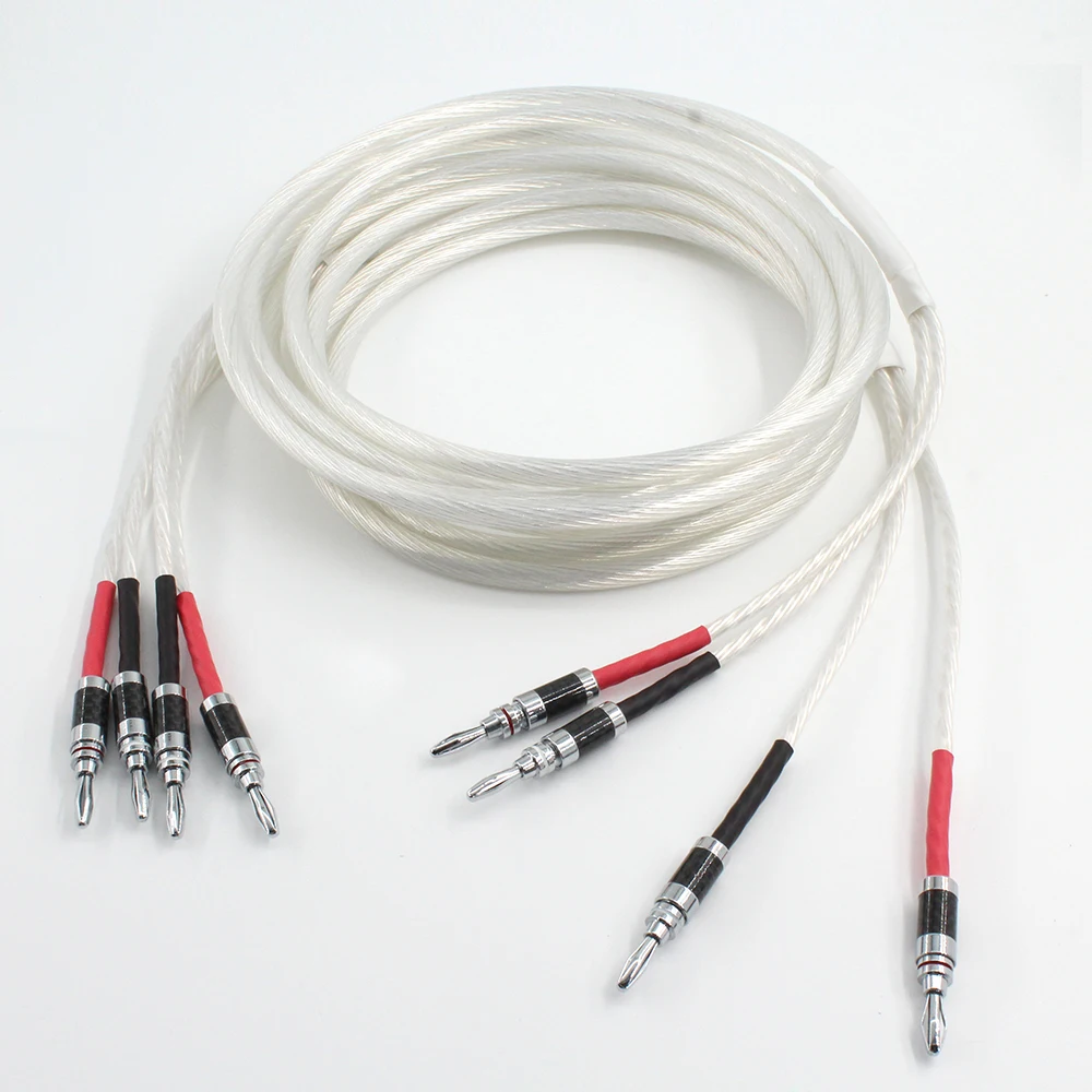 

Pair HiFi Silver-plated Speaker Cable Hi-End 5N OFC Speaker Wire For Systems Y plug Banana plug Speaker Cable