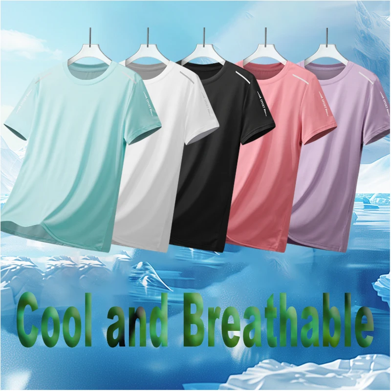 Quick-Drying Ice Silk T-Shirt Short-Sleeved Round Neck Top Light Simple Summer Fitness Loose Couple's Sportswear