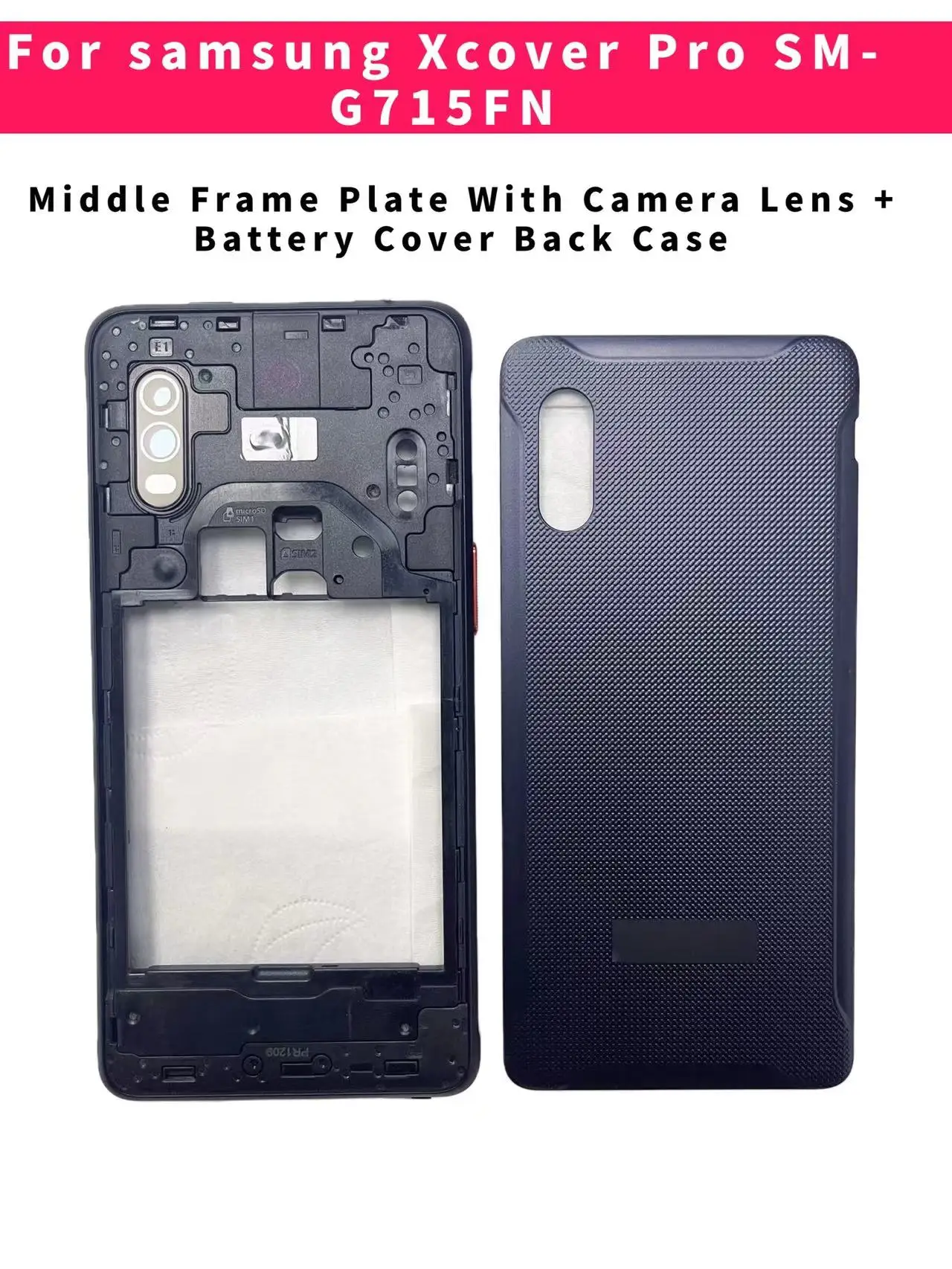 

Для Samsung Galaxy Xcover Pro SM-G715FN средняя рамка пластина с объективом камеры + Крышка батарейного отсека задняя крышка Полный корпус крышка