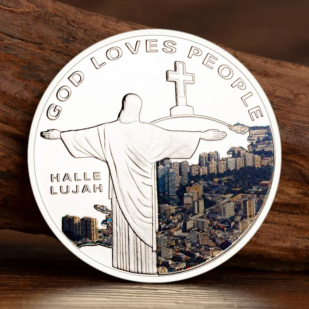 God Loves People Silvery Plated Souvenir Coins Jesus Christian Commemorative Coins Christian Small Gifts