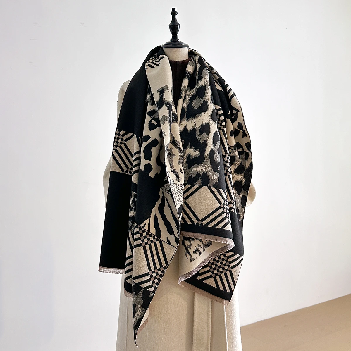 

Women's Leopard Print Pattern Scarf, Pashmina Shawls, Lady Wraps, Thick, Warm, Cashmere, Imitation, Female, Winter