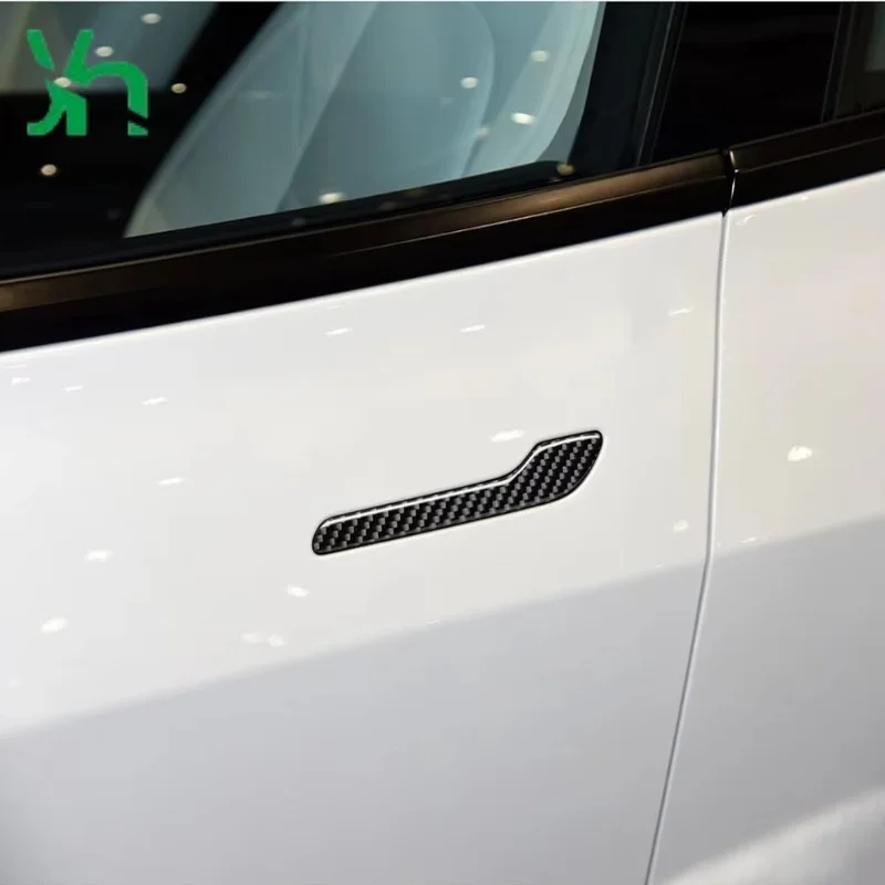 テスラ モデル3/Y カーボンファイバー製 外装ドアハンドル保護カバー トリム、4点セット、2017-2025年式