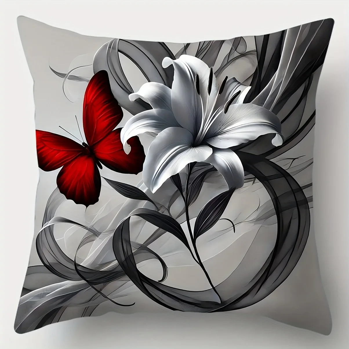 

Red Butterfly and Black and White Lily Print Decorative Pillowcase for Daily Home Decoration Pillowcase