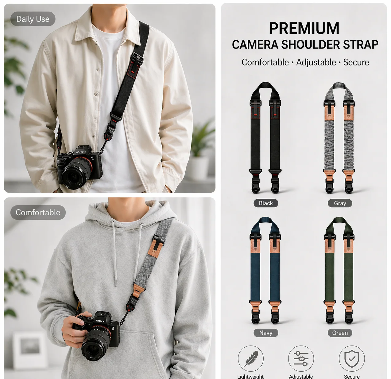 Schnellverschluss Rutschfester Komfortabler Schultergurt Kompatibel mit PD Geeignet für Canon Nikon Sony Fujifilm DSLR-Kameras