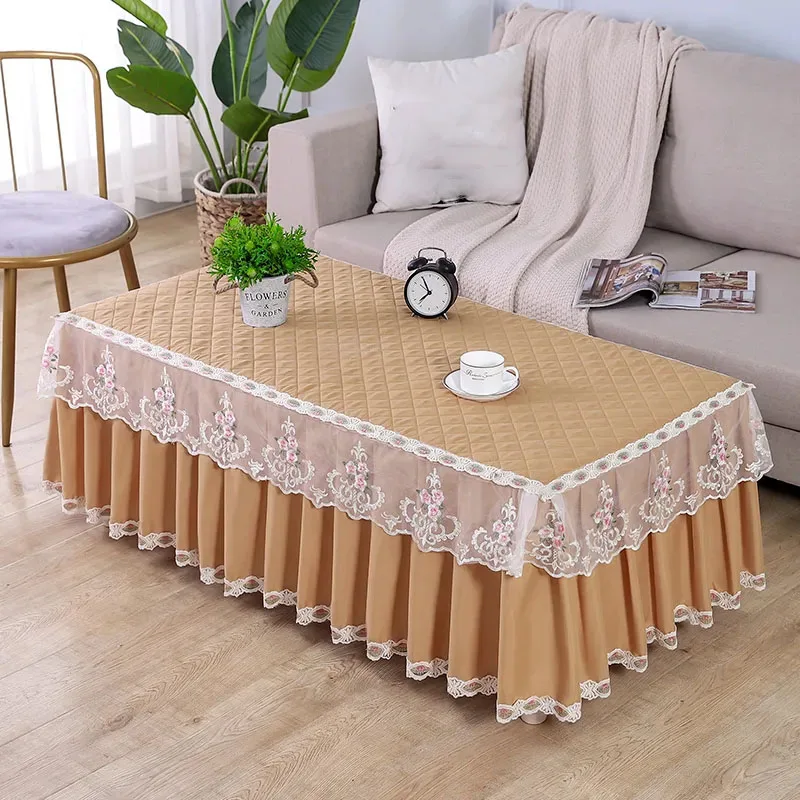 European Style Jacquard Tea Table Cloth Dust-proof Rectangular Tea Table Cover Simple Ruched Hem Decoration Tea Table Cloth