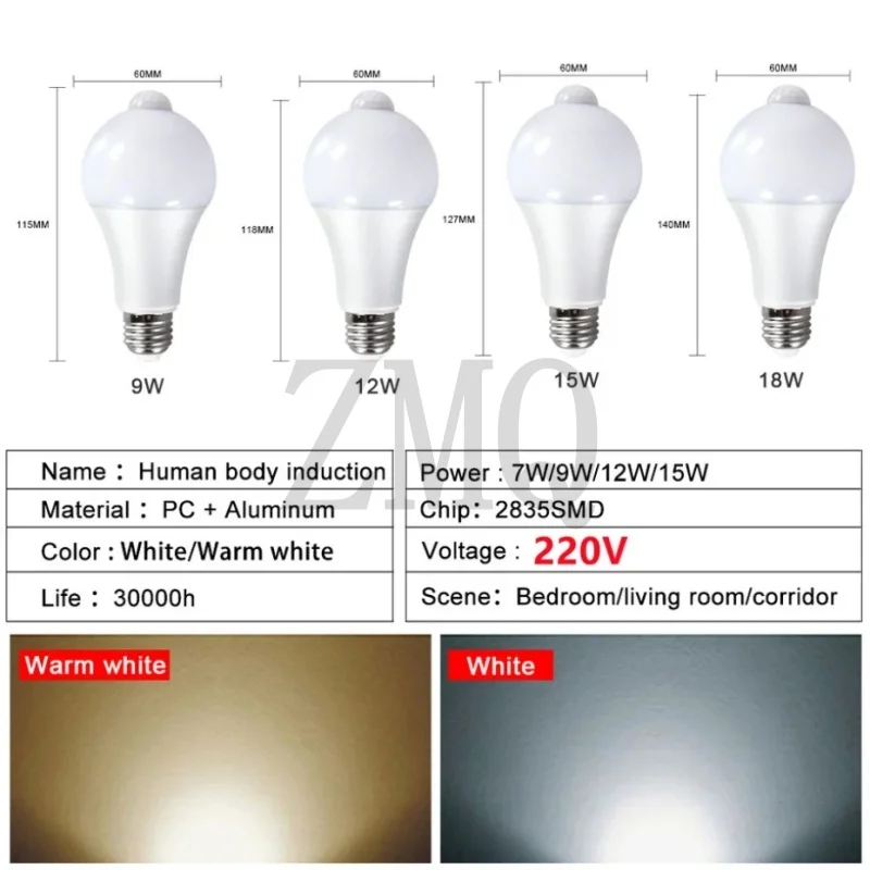 Motion Sensor LED Lights 220V E27 LED Lamp PIR Sensor Light Bulbs Auto ON/OFF Night Light Patio Porch Smart Lamp For Garden