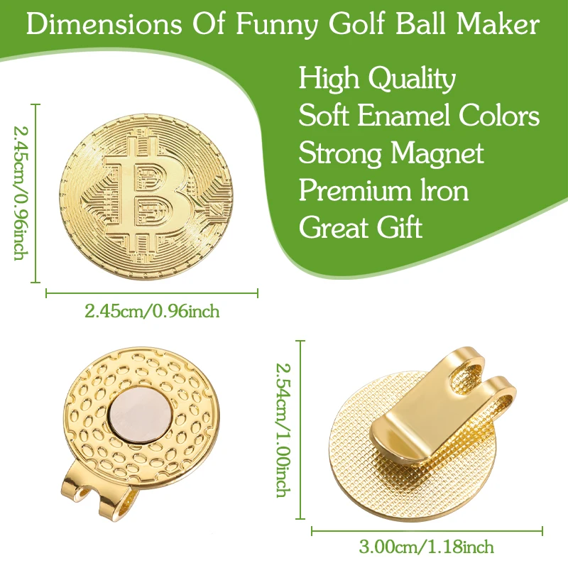 Hat Clip Ball Marker Bitcoin Shaped Magnetic Golf Mark Creative Fashion Golf Accessories Jewelry Gift For Friends