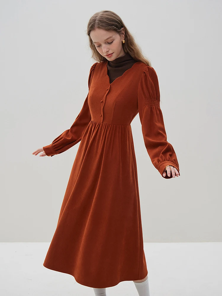 FSLE Office Lady French Vintage Long Sleeve Dress For Women Autumn Winter 2023 New Wave V-Neck Black Red Dress Casual Loose