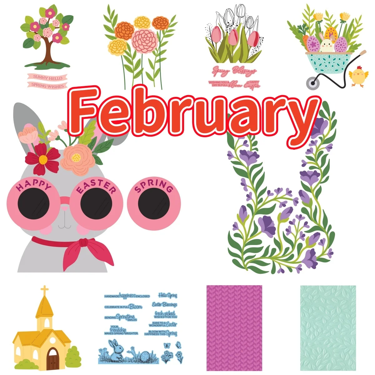 

February 2026 Spring Metal Cutting Dies Clear Stamps Stencil Hot Foil For DIY Scrapbook Craft Decoration Embossing Template
