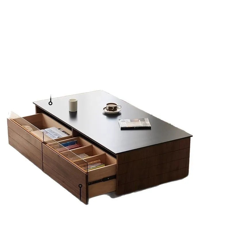 

Modern Japanese solid wood coffee table, living room black walnut simple light luxury rock floor cabinet, bedroom storage s