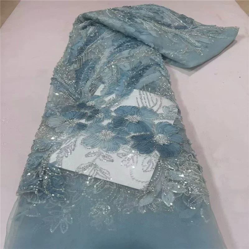 5yard new mesh fabrics Floral Bead Tube Sequin Embroidery tissu ceremonial dress Wedding dress fabric for clothing