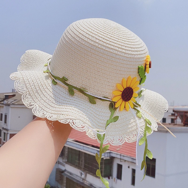 Kids Sun Hat Handbag Set Sunflower Summer Straw Hat With Handbag Girls UV Protection Cap Kid Panama Travel Beach Hat Girls