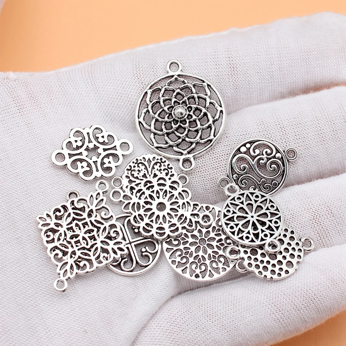 11pcs Antique Silver Color Motif Connector Charms Collection For DIY Jewelry Making, 11 Styles, 1 of Each