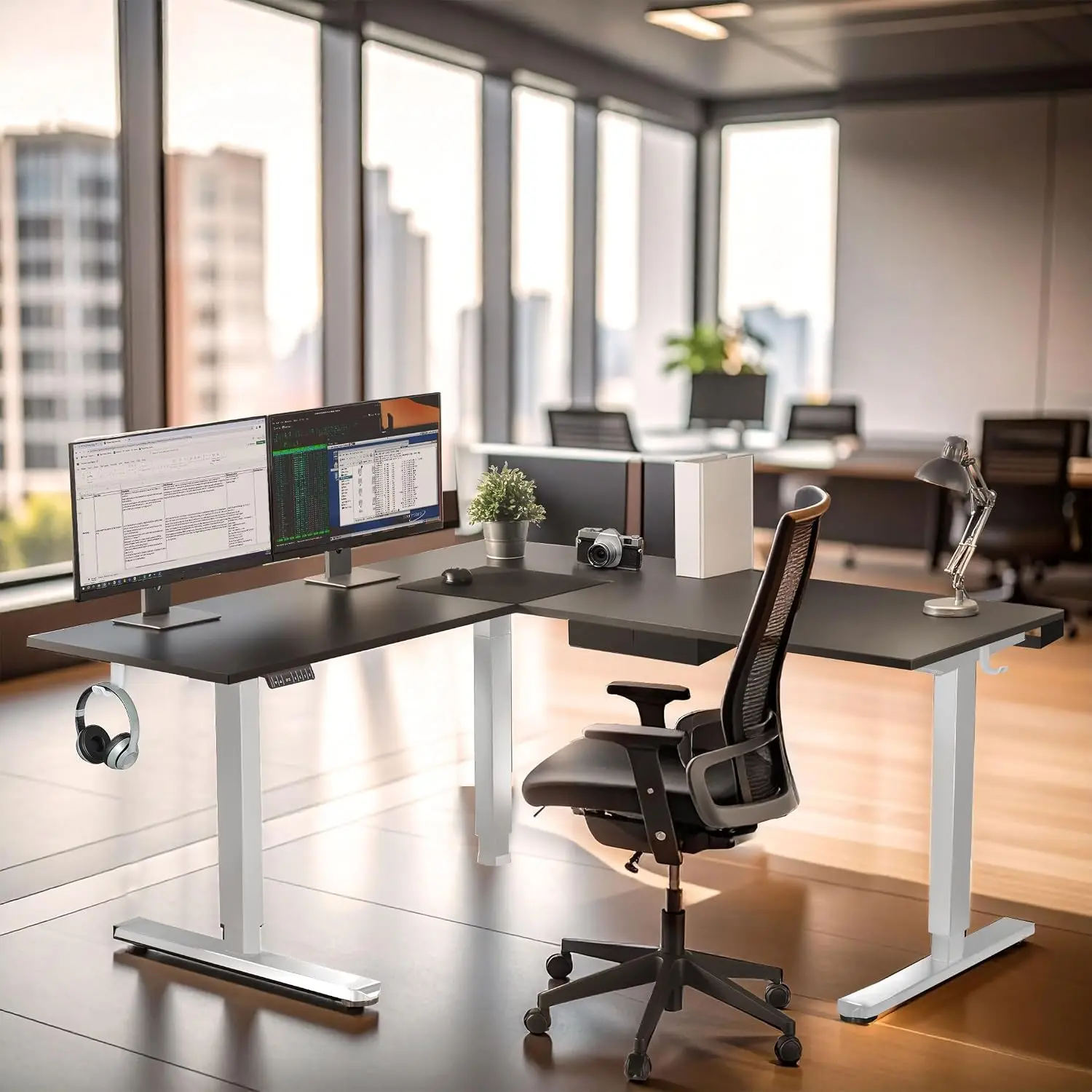 L Shaped Electric Standing Desk Height Adjustable 28.3