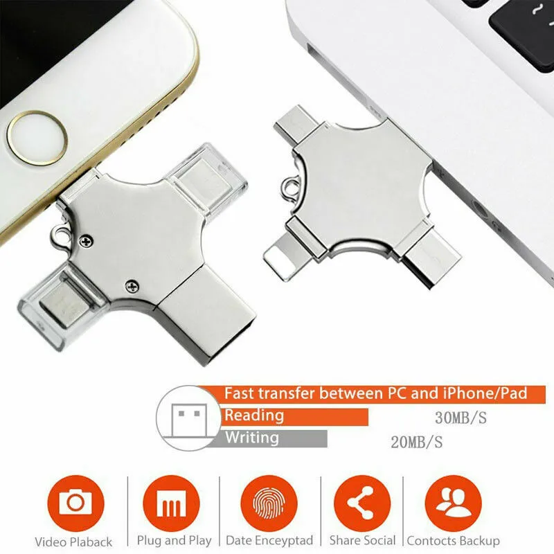 

Для 4IN1 USB-накопителя, 256 ГБ, фотопамять Type-c, для мобильного телефона i, Android, ПК, партия-