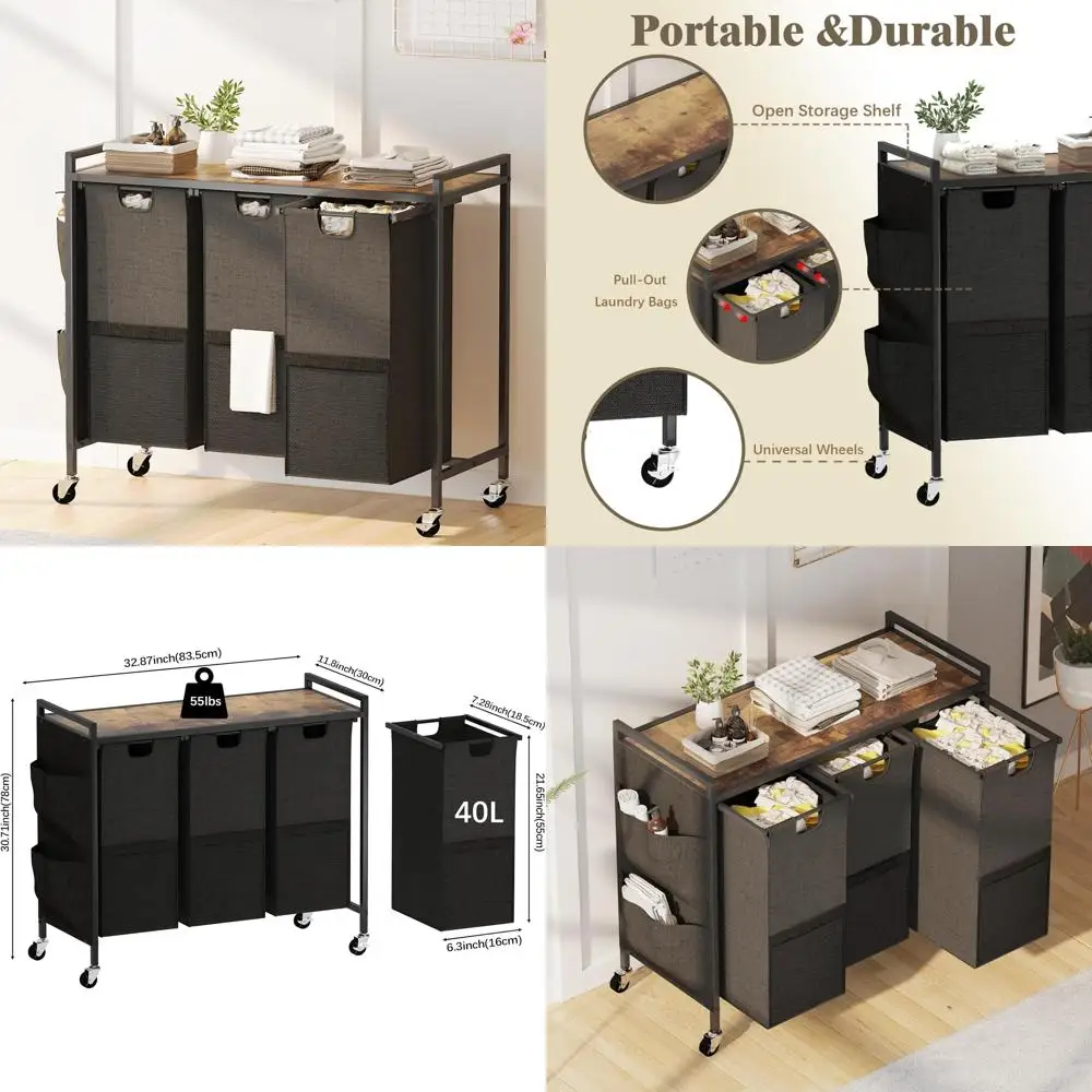 

Laundry Sorter with Removable Bags and Side Pockets for Enhanced Laundry Room Organization