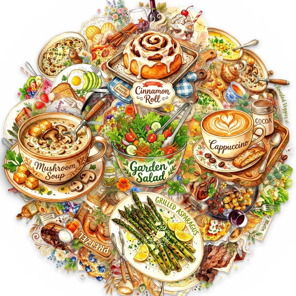 50Pcs Food Illustration PET Stickers Snack Bread Dessert Pattern Waterproof Clear Decals For Daily DIY RecordingYourLife Store