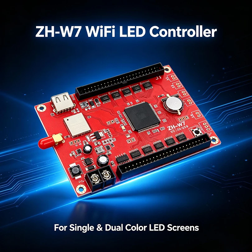 ZH-W7 WiFi LED Control Card Programmable Controller for Single Dual Color Screen USB Port 1024x512 Resolution HUB08 12