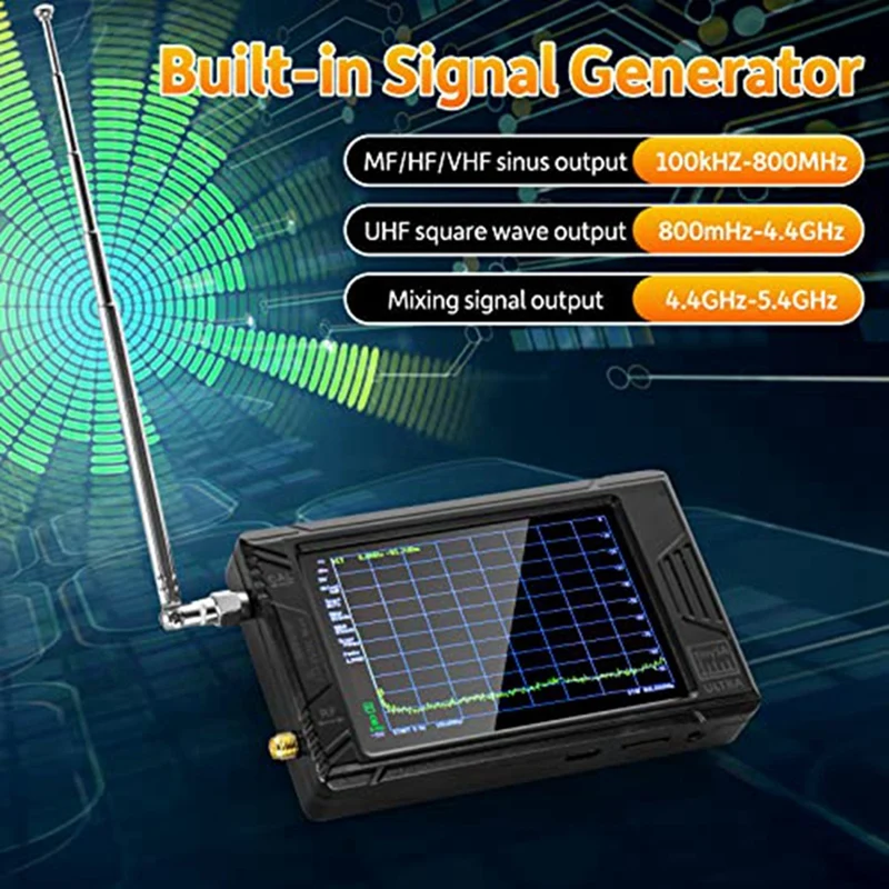 4 Inch Spectrum Analyzer - V0.4.5.1 100Khz-5.3Ghz Built-In 3000Mah Battery & 32GB SD Card RF Signal Generator QRP Radio