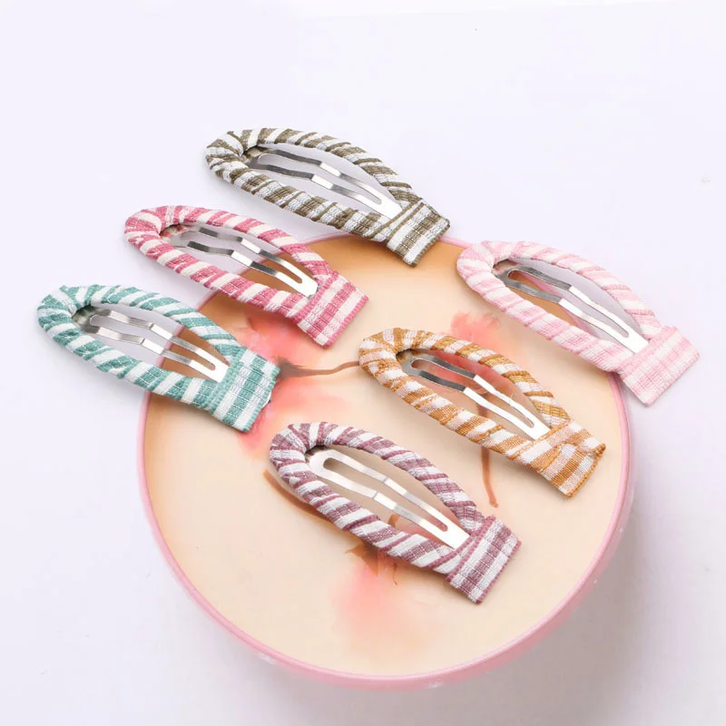 

100 PCS/Lot, 5CM Striped Ribbon Covered Hair Clips For Baby DIY Accessories