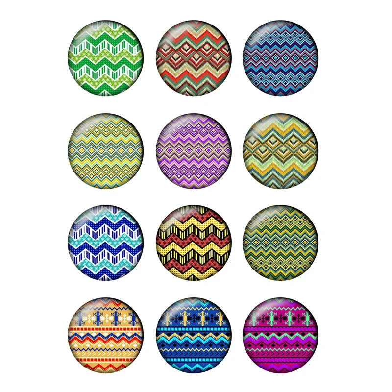 24pcs/lot Bohemian Colorful Geometry Stripe Texture Pattern Round Photo Glass Cabochon Demo Flat Back Making Findings H031