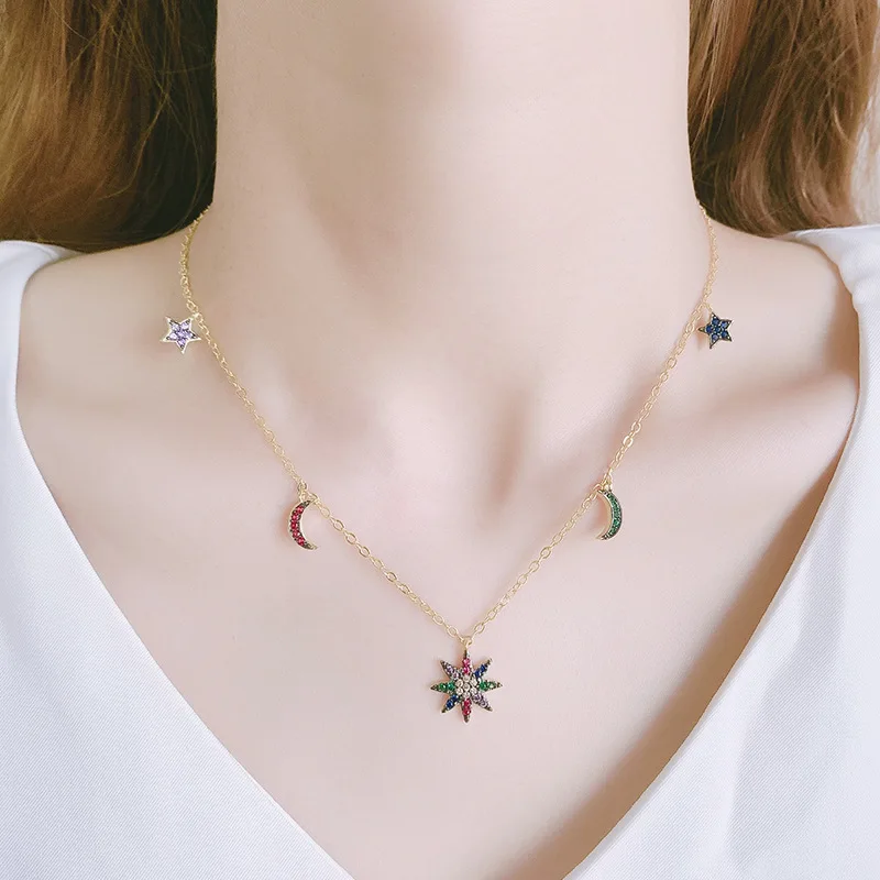 

2020 European and American jewelry simple fashion necklace, minimalist style chain, colorful zirconium sun necklace, geometric n