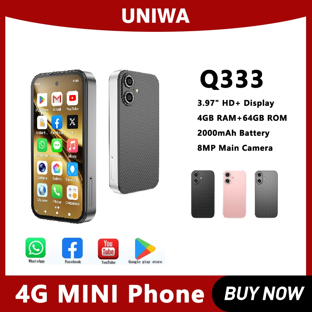 

UNIWA Q333 Mini Smartphone 4GB RAM 64GB ROM 4G Network Full Band 2000mAh Mobile Phones Google Play Store Face ID Small Phone