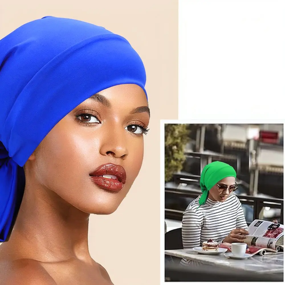 For For Musily Turban Hat Women Elastic Long Tail Bowknot Wrap Breathable Polyester Beanie Soft Comfortable Chemo Headwear