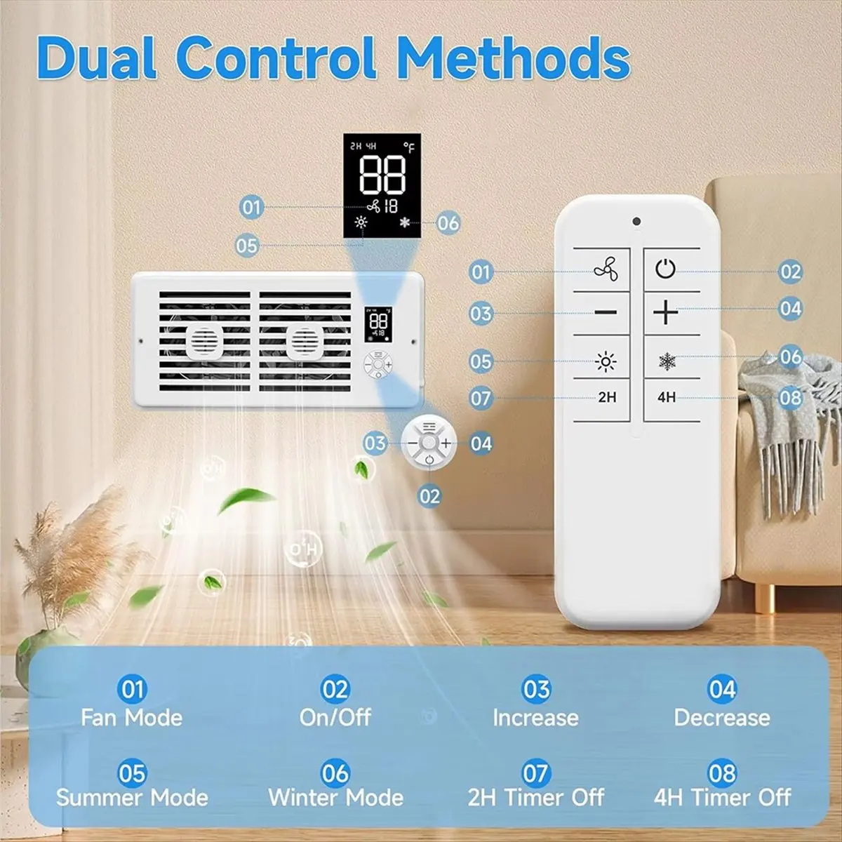 

Brave- Register Booster Fan 4x10Inch Smart Heating Cooling Vent Fan Remote Control Thermostat Control for Office Home US Plug