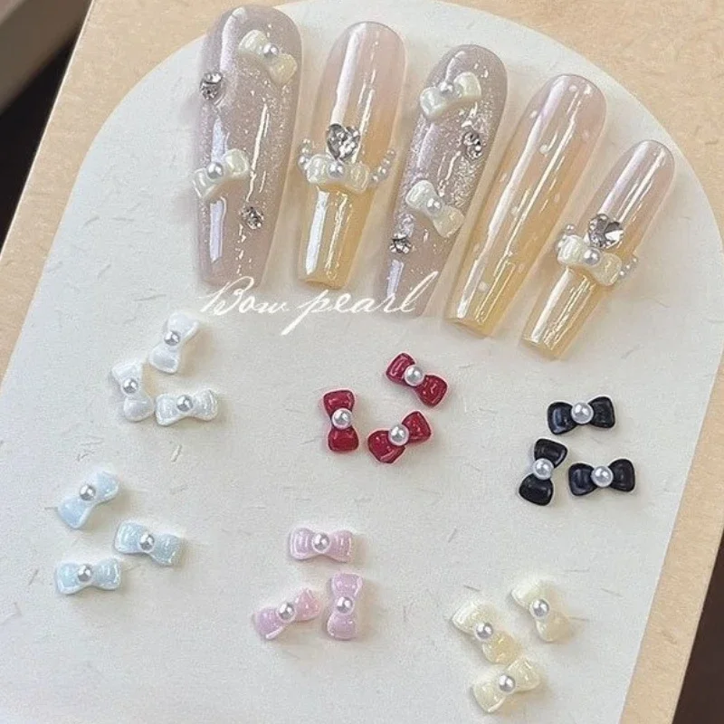 Elegante lazo francés elegante perla Linda cinta de resina pajarita tierna encanto dulce decoración de uñas accesorios de manicura herramientas