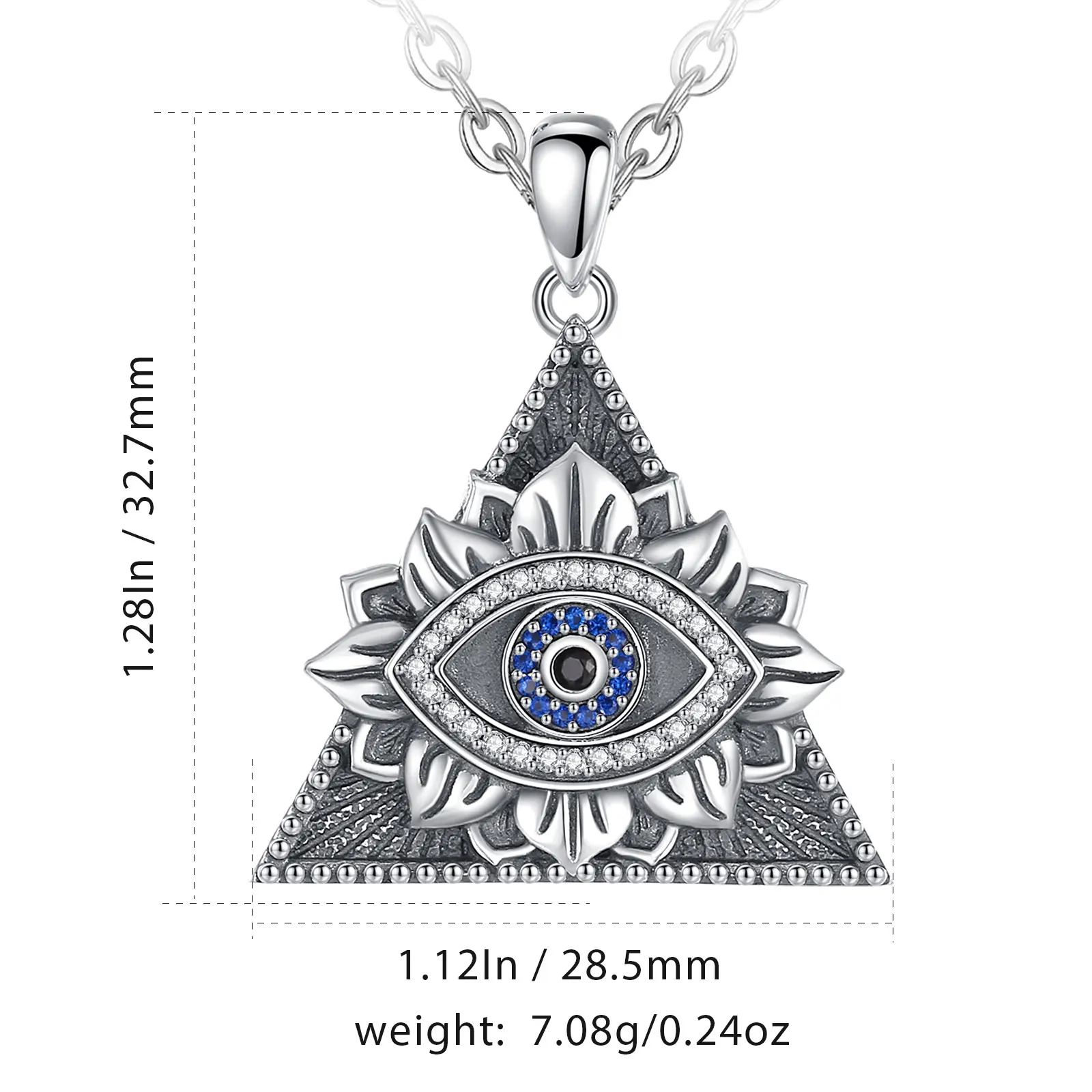 Eudora 925 Sterling Silver Eye of Providence Necklace Evil Eye Amulet Blue Black Zircon Pendant Men Women Personality Jewelry