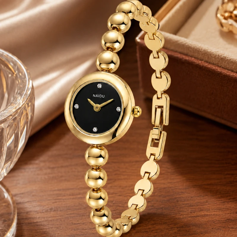 Simple Ladies Bracelet Watch Light Luxury Retro Rhinestone Small Dial Women Wristwatch Fashion High-end Female Quartz Clock Gift