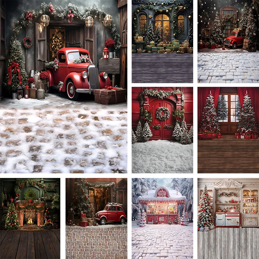 Mehofond Photography Background Christmas Red Car Candy Shop Winter Xmas Kids Family Party Portrait Decor Backdrop Photo Studio