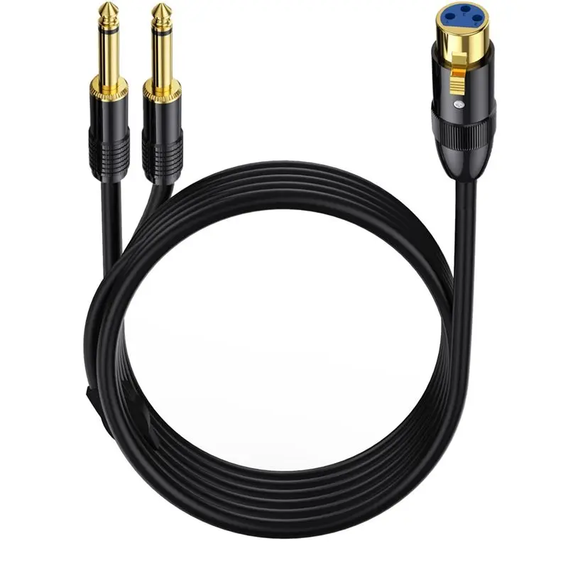 ABKN-XLR Female To Dual 1/4 Inch Y Splitter Cable Female XLR To Double 6.35Mm Mono TS Plug Mic Audio Converter Adapter Cord