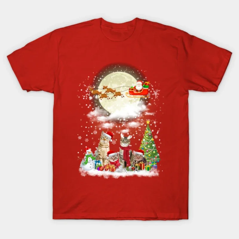Cute Cats Merry Christmas Unisex T-Shirt Short Sleeve Casual 100% Cotton O-Neck Summer Mens T-shirt Size S-3XL