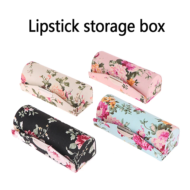 

Lipstick Case Mini Mirror Lip Gloss Box Flower Designs Retro Embroidered Jewelry Holder Women Beauty Makeup Storage Fashion Gift